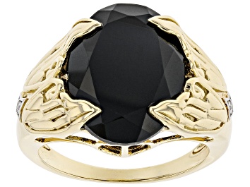 Picture of Black Spinel With White Diamond Accent 18K Yellow Gold Over Silver Angel Wings Ring 10.21ctw