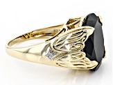 Black Spinel With White Diamond Accent 18K Yellow Gold Over Silver Angel Wings Ring 10.21ctw