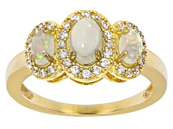 Picture of Ethiopian Opal And White Zircon 18K Yellow Gold Over Sterling Silver Ring 0.18ctw