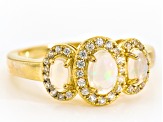 Ethiopian Opal And White Zircon 18K Yellow Gold Over Sterling Silver Ring 0.18ctw