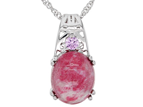 Sterling Silver Created Pink Sapphire Oval Necklace