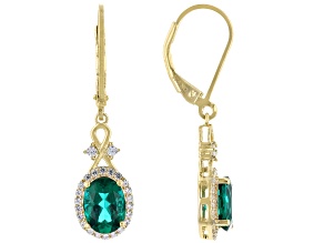 Green Lab Emerald And Lab White Sapphire 18k Yellow Gold Over Silver Earrings 2.56ctw