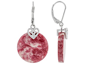 Pink Thulite Rhodium Over Sterling Silver Solitaire Earrings