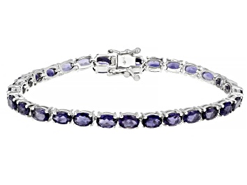 Picture of Blue Oval Iolite Rhodium Over Sterling Silver Bracelet 10.40ctw