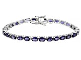 Blue Oval Iolite Rhodium Over Sterling Silver Bracelet 10.40ctw