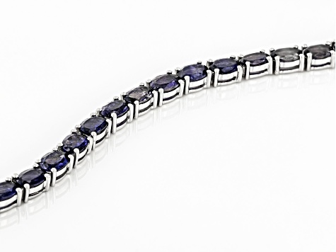 Blue Oval Iolite Rhodium Over Sterling Silver Bracelet 10.40ctw