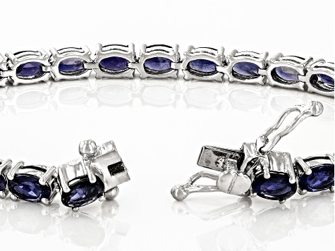 Blue Oval Iolite Rhodium Over Sterling Silver Bracelet 10.40ctw