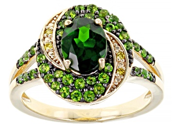 Picture of Green Chrome Diopside And Yellow Diamond 18K Yellow Gold Over Sterling Silver Ring 1.50ctw