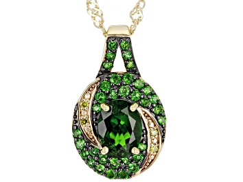 Picture of Green Chrome Diopside With Yellow Diamond 18K Yellow Gold Over Silver Pendant With Chain 1.45ctw