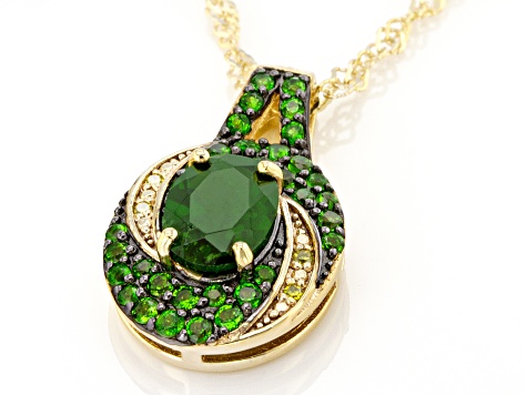 Green Chrome Diopside With Yellow Diamond 18K Yellow Gold Over Silver Pendant With Chain 1.45ctw