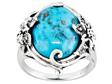 Blue Cabochon Turquoise With Marcasite Sterling Silver Ring