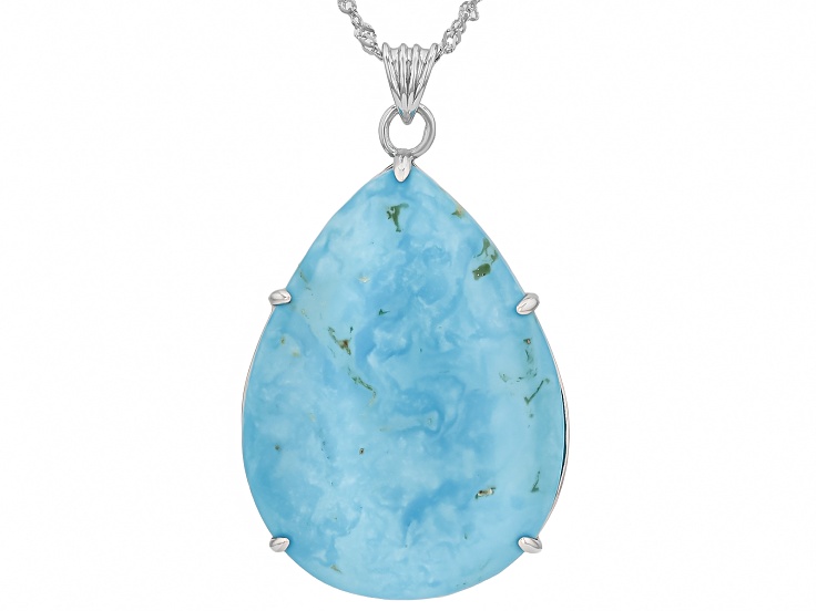 Blue Kingman Turquoise Rhodium Over Sterling Silver Pendant