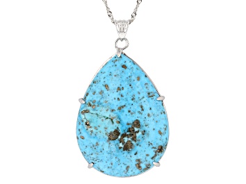 Picture of Blue Kingman Turquoise Rhodium Over Sterling Silver Pendant