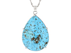 Blue Kingman Turquoise Rhodium Over Sterling Silver Pendant