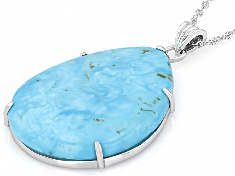 Blue Kingman Turquoise Rhodium Over Sterling Silver Pendant