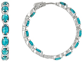 Picture of Blue Composite Turquoise Rhodium Over Sterling Silver Hoop Earrings