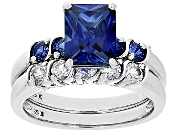 Picture of Blue Lab Created Sapphire Rhodium Over Sterling Silver Ring Set 3.56ctw