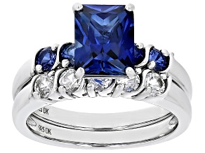 Blue Lab Created Sapphire Rhodium Over Sterling Silver Ring Set 3.56ctw