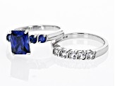 Blue Lab Created Sapphire Rhodium Over Sterling Silver Ring Set 3.56ctw