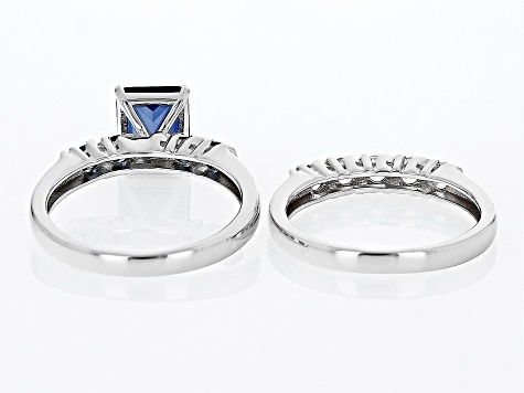 Blue Lab Created Sapphire Rhodium Over Sterling Silver Ring Set 3.56ctw