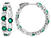 Green Lab Created Emerald Rhodium Over Sterling Silver Hoop Earrings 12.14ctw