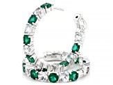 Green Lab Created Emerald Rhodium Over Sterling Silver Hoop Earrings 12.14ctw
