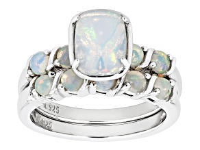 Ethiopian Opal Rhodium Over Sterling Silver Ring Set 1.52ctw