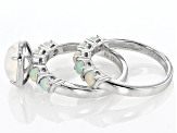 Ethiopian Opal Rhodium Over Sterling Silver Ring Set 1.52ctw