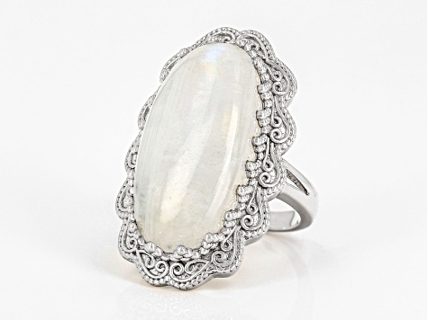 Rainbow Moonstone Rhodium Over Sterling Silver Ring