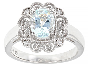 Picture of Aquamarine Rhodium Over Sterling Silver Ring 1.05ctw