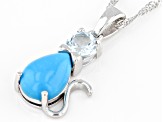 Sleeping Beauty Turquoise Rhodium Over Sterling Silver Cat Pendant With Chain