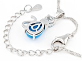 Sleeping Beauty Turquoise Rhodium Over Sterling Silver Cat Pendant With Chain