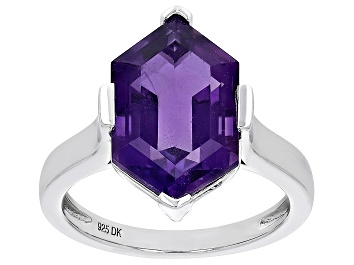 Picture of Amethyst Rhodium Over Sterling Silver Solitaire Ring 5.10ct