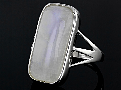 Rainbow Moonstone Rhodium Over Sterling Silver Ring