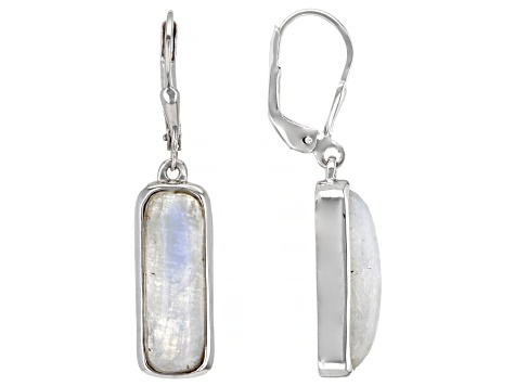 Rainbow Moonstone Rhodium Over Sterling Silver Dangle Earrings