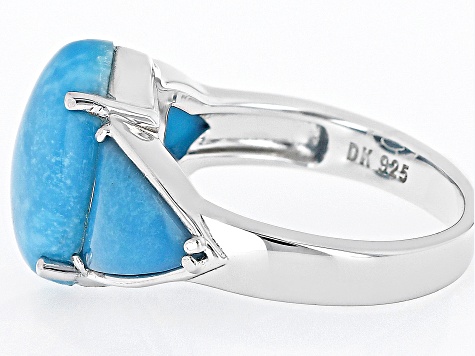 Blue Kingman Turquoise Rhodium Over Sterling Silver Ring