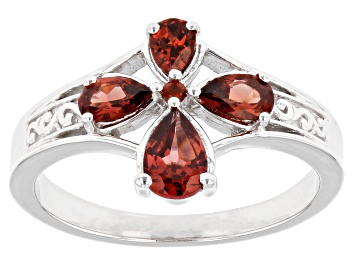 Picture of Red Garnet Rhodium Over Sterling Silver Cross Ring 1.13ctw