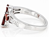 Red Garnet Rhodium Over Sterling Silver Cross Ring 1.13ctw