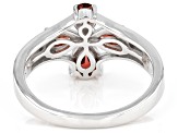 Red Garnet Rhodium Over Sterling Silver Cross Ring 1.13ctw