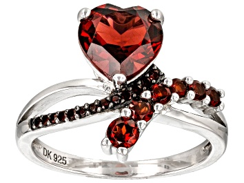 Picture of Red Garnet Rhodium Over Sterling Silver Heart Bypass Ring 2.33ctw