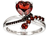 Red Garnet Rhodium Over Sterling Silver Heart Bypass Ring 2.33ctw