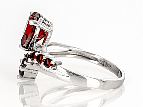 Red Garnet Rhodium Over Sterling Silver Heart Bypass Ring 2.33ctw