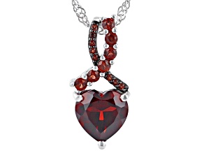 Red Garnet Rhodium Over Sterling Silver Heart Pendant With Chain 2.29ctw