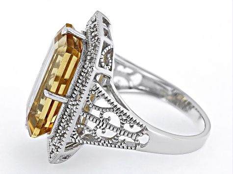 ASSCHER CUT BRAZILIAN YELLOW CITRINE WITH WHITE ZIRCON RHODIUM OVER S. shops S. RING