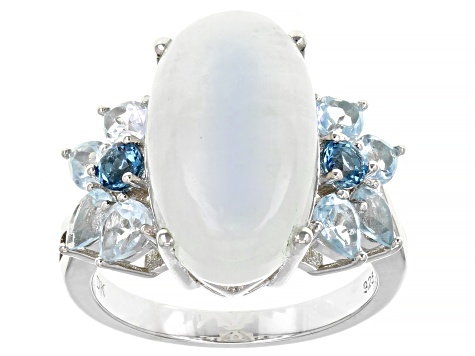 Rainbow Moonstone Rhodium Over Sterling Silver Ring