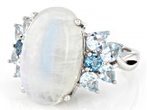 Rainbow Moonstone Rhodium Over Sterling Silver Ring