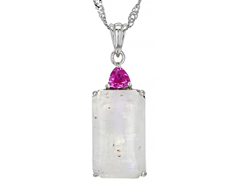 Rainbow Moonstone Rhodium Over Sterling Silver Pendant With Chain