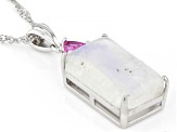 Rainbow Moonstone Rhodium Over Sterling Silver Pendant With Chain