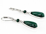 Green Malachite Rhodium Over Sterling Silver Dangle Earrings