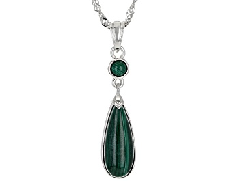 Picture of Green Malachite Rhodium Over Sterling Silver Pendant With Chain